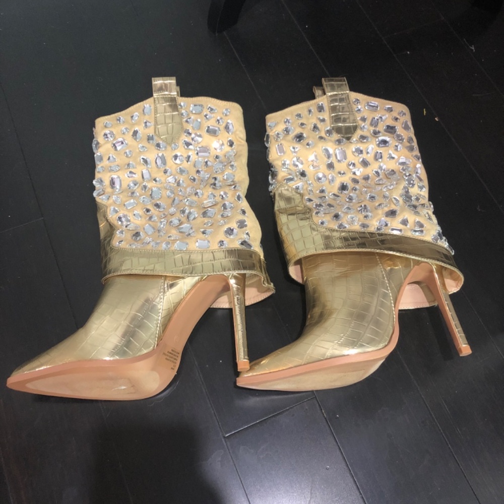 Gold and Rhinestone Boots 8.5 - Picture 3 of 6